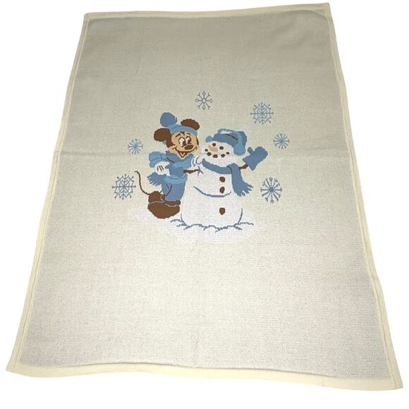 Disney Baby Organic Cotton Blanket | Cream Blue Mickey Snowman - Picture 1 of 9